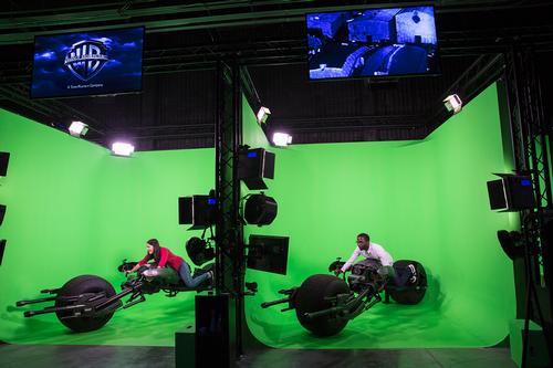 Green screen technology where visitors can ride Batman’s motorcycle through the streets of Gotham is available / Thinkwell Group