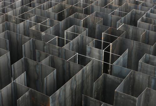 Gijs Van Vaerenbergh, have created ‘Labyrinthe’, a sculptural-spatial intervention based on the artists' interest in fundamental architectural typologies / Filip Dujardin