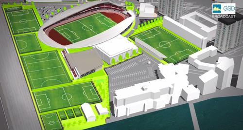The alternate plan by John Linares Architects would feature Victoria Stadium at the heart of a wider sports village