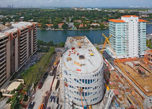 The cylindrical Faena Forum arts and cultural centre is currently taking shape in Miami, US
