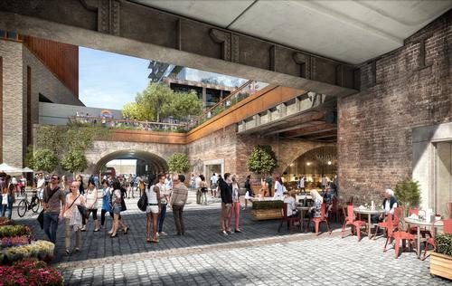 The development incorporates the listed Braithwaite arches, which are some of the oldest extant railway arches in the UK / Hammerson