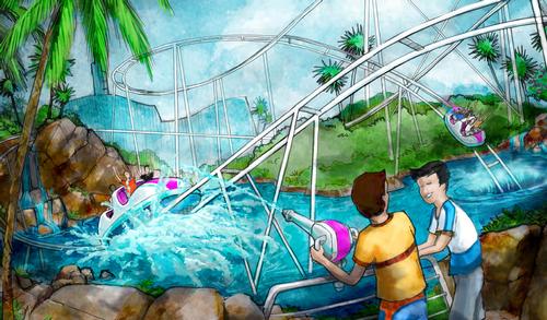 A rollercoaster that combines the action of a water ride with the interactive nature of a video game will be included / Jack Rouse Associates 