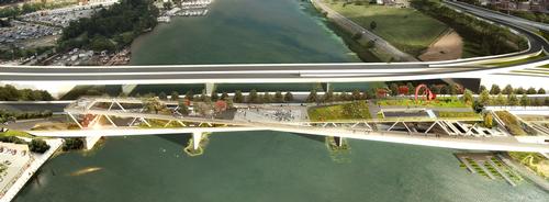 The park will rest on the supporting pillars of the 11th Street Bridge / OMA and OLIN