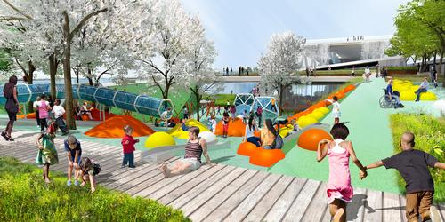 A children's playground features in OMA's design / OMA and OLIN