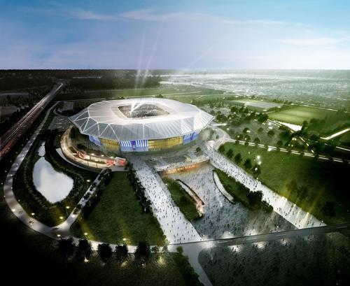  The stadium features a ‘green car park’, which is used as a public park when matches aren’t being held / Populous