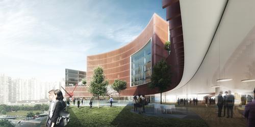 The four new towers will be constructed on an interlinked plinth along a lakeside in the park / Beauty & the Bit