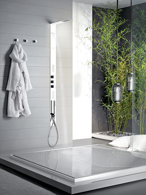The flat design of the shower creates a minimalist elegance