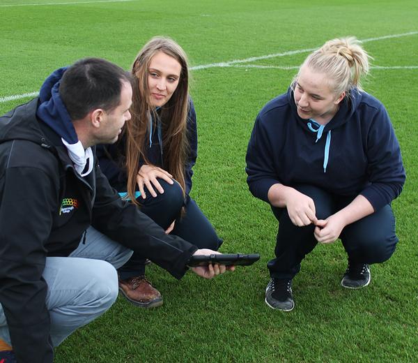 Croft and Massey work with head groundsman Lee Metcalfe