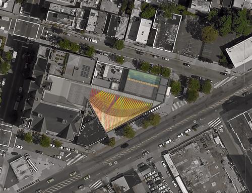 The installation is designed to resemble a colourful cloud / MOMA/Escobedo Solíz Studio