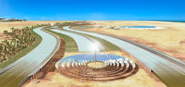 The Sahara Forest Project aims to create revegetation and green jobs through the production of food, water, clean electricity and biomass in deserts