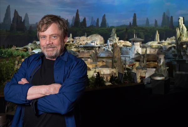 Mark Hamill, aka Luke Skywalker, poses by a scale model of Star Wars / PHOTO: Joshua Sudock/Disney Parks