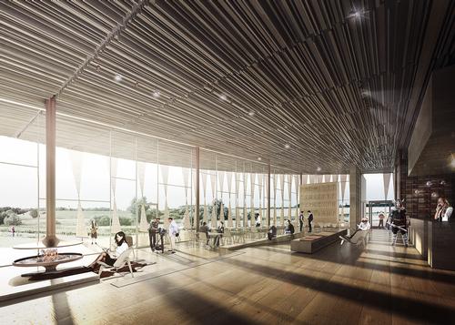 Facilities inside the 2,000sq m (21,500sq ft) centre will include a café, lobby, multifunctional lecture space, a workshop and an exhibition area / PLH Arkitekter 