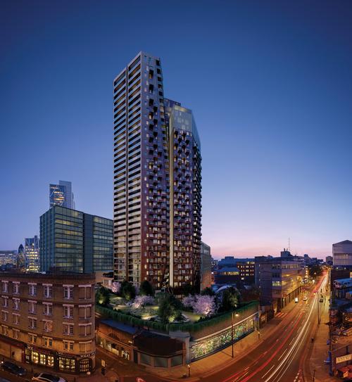 A luxury residential tower is a main component of the mixed-use development / Galliard Homes 