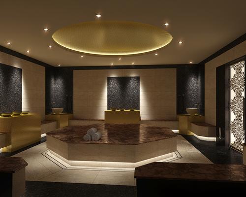 The spa includes different areas, such as this Turkish hammam, designed to transport guests to different spa cultures / Thermarium