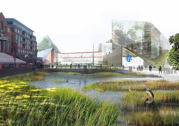 Studio Gang’s strategic plan for Baltimore’s National Aquarium sees existing facilities linked 
by a new urban wetland