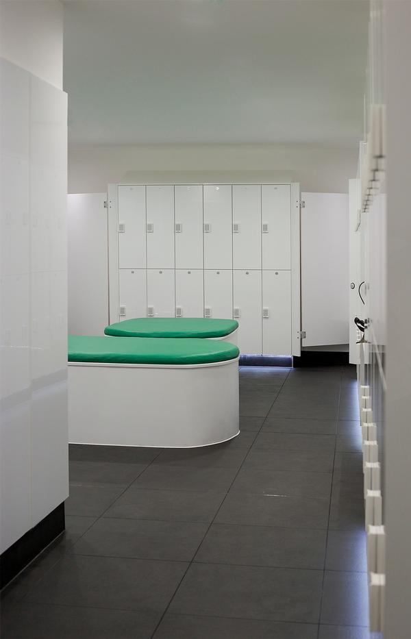 The luxury changing rooms feature corian surfaces and soft uplighting