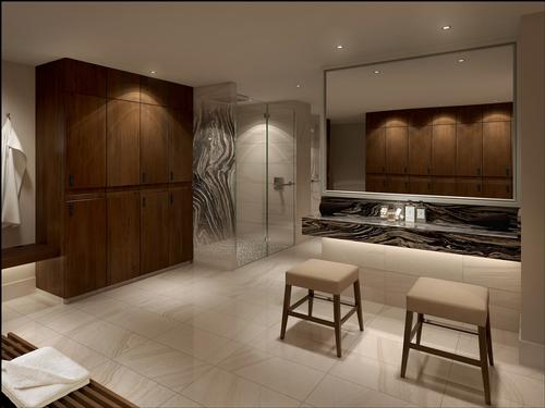 RPW are using luxury materials in neutral colours, including silver wave marble and walnut timber, while grand mosaic columns will be introduced to the pool area / London Marriott Hotel Park Lane