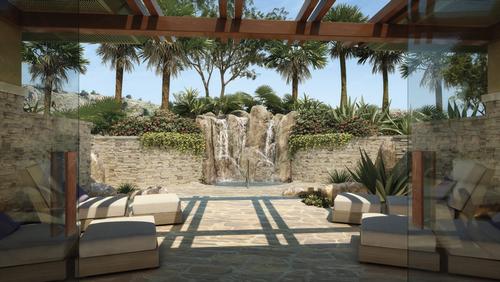The spa features an outdoor pre- and post-treatment relaxation area / Ritz-Carlton