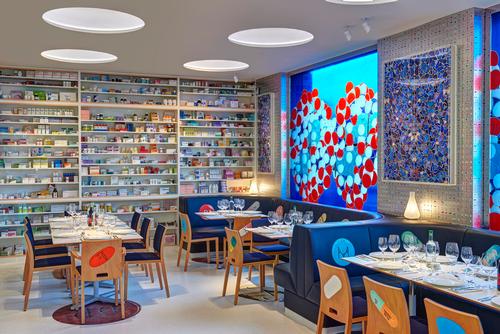 The restaurant design explores the artist's long-running fascination with science, medicine and the pharmaceutical industry / Prudence Cuming Associates, courtesy of 2H Restaurant Ltd