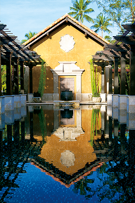 The spa experience starts and ends at the Shade House with its draping vines and lily pond which opens onto a pineapple garden