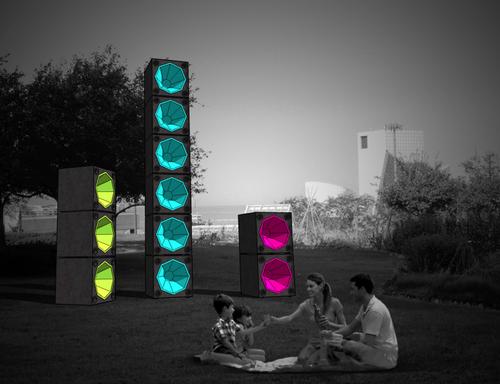 Speakers installed just over a mile north of the museum, designed by Mark Reigelman II, will play instrumental sections from rock classics