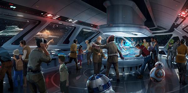 Galaxy’s Edge during the D23 Expo in Anaheim, California; renderings of that project / PHOTO: Joshua Sudock/Disney Parks