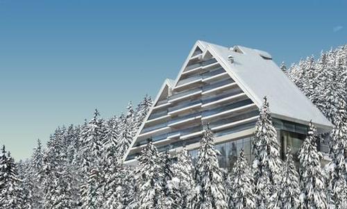 The shape of the hotel's roof was inspired by the shape of the peaks surrounding it
