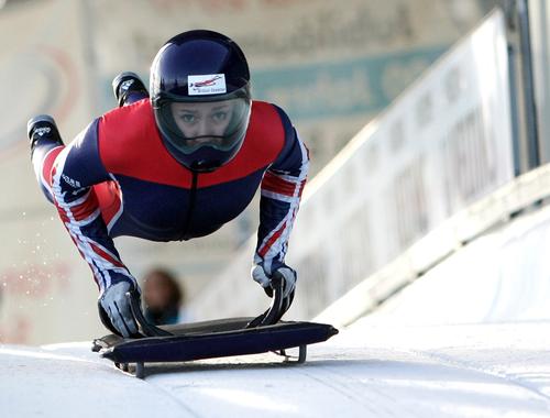 Team GB's LIzzy Yarnold setting off on her winning skeleton run at Sochi 2014