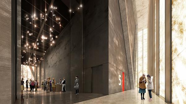 The interior will feature ‘ruggedly beautiful’ materials including steel walls, concrete trusses, wood floors and perforated plywood panels 