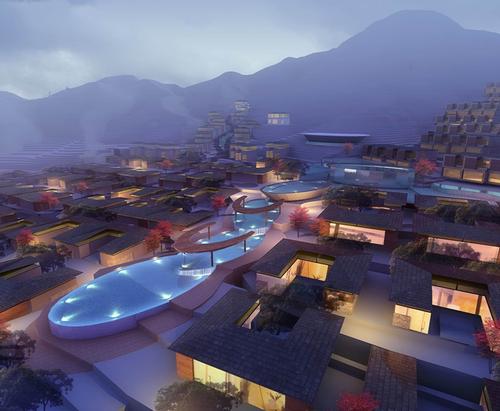 The resort will feature 300 rooms and villas with private hot springs pools / Dusit International