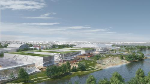 OMA New York have been tasked with delivering 'holistic concepts' that leverage the District’s waterfront and create new swathes of green space and pedestrian pathways / OMA with renderings by Robota