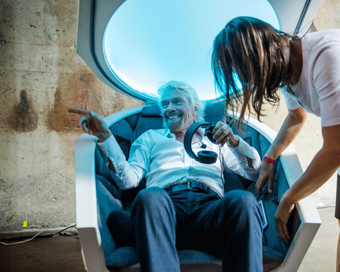 Richard Branson tried out the Somadome at Virgin Disruptor’s roundtable discussion on corporate wellness / 