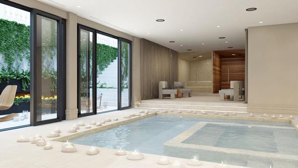 The entire lower level of the house is dedicated to health and wellbeing. The gym and indoor pool overlook a sunken wellness garden