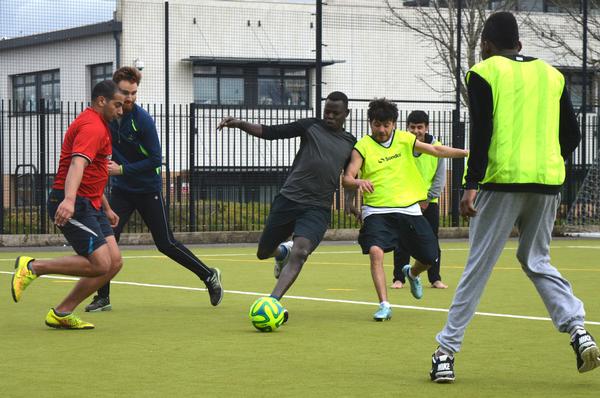 Refugee players in action for the Harbour Football Club in Swindon, UK / Carlos Betancourt