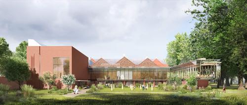 Artist's impression of the exterior view of the Whitworth Art Gallery redevelopment / Whitworth Art Gallery and MUMA