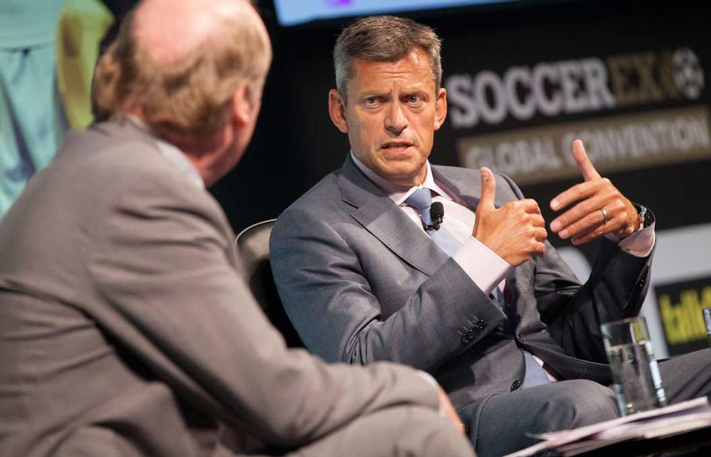 Football Association CEO Martin Glenn speaking at Soccerex