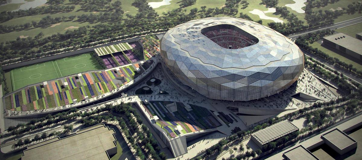 The stadium has been designed by Fenwick Iribarren Architects, who have taken inspiration from traditional Islamic architecture / Fenwick Iribarren Architects