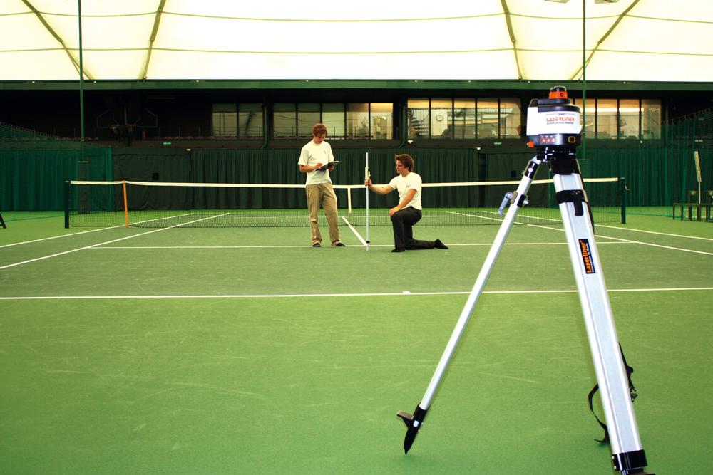 The position of the court markings and net are checked to ensure 
that they are within tolerance 