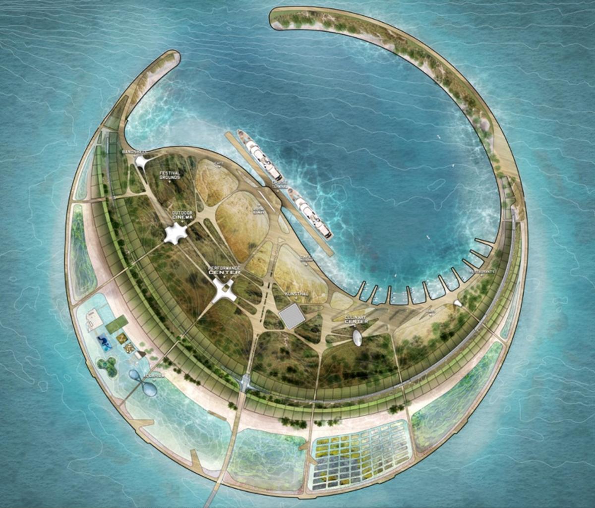 The island will feature hotels, resorts, a theme park, a yacht harbour and a cruise ship port
