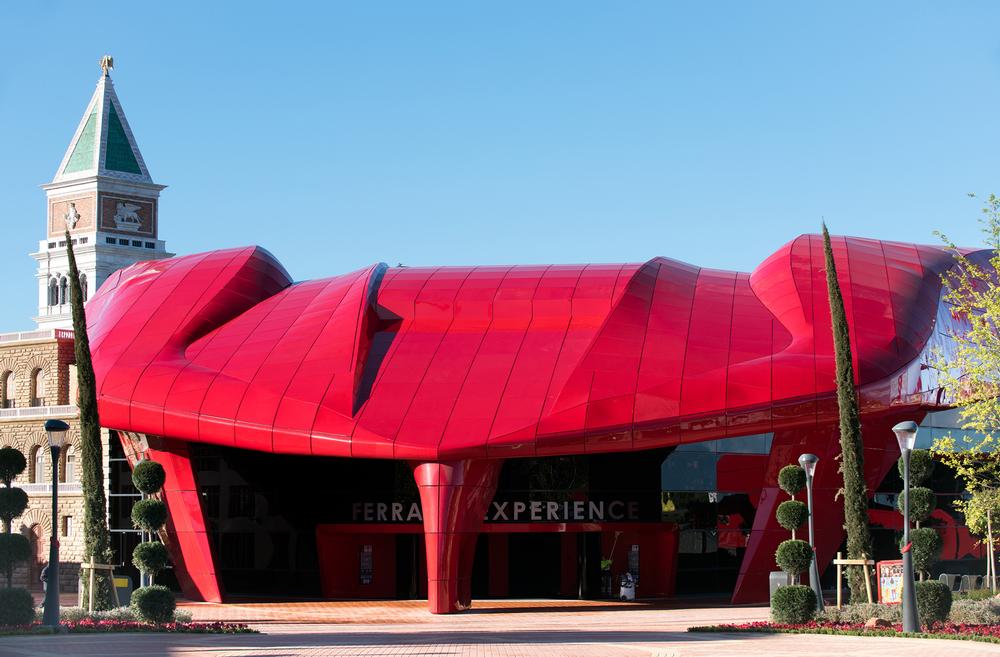 The design of the 4,000sqm Ferrari Experience is inspired by the iconic car