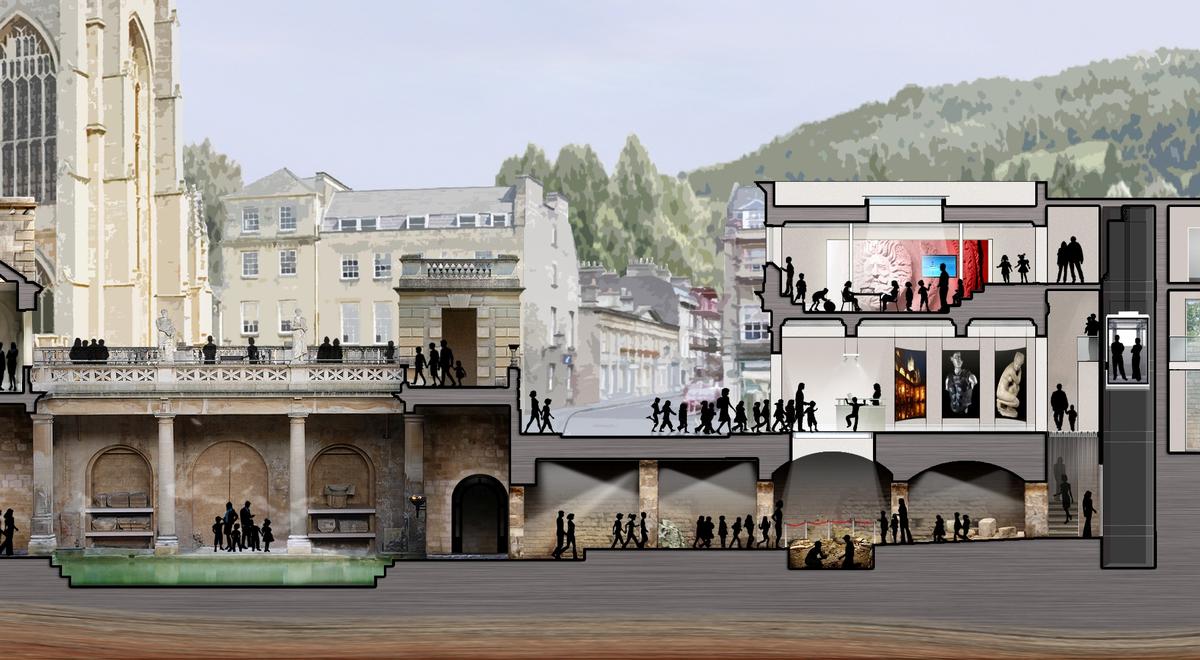 The learning centrewill link to the Roman Baths via an underground tunnel The learning centrewill link to the Roman Baths via an underground tunnel