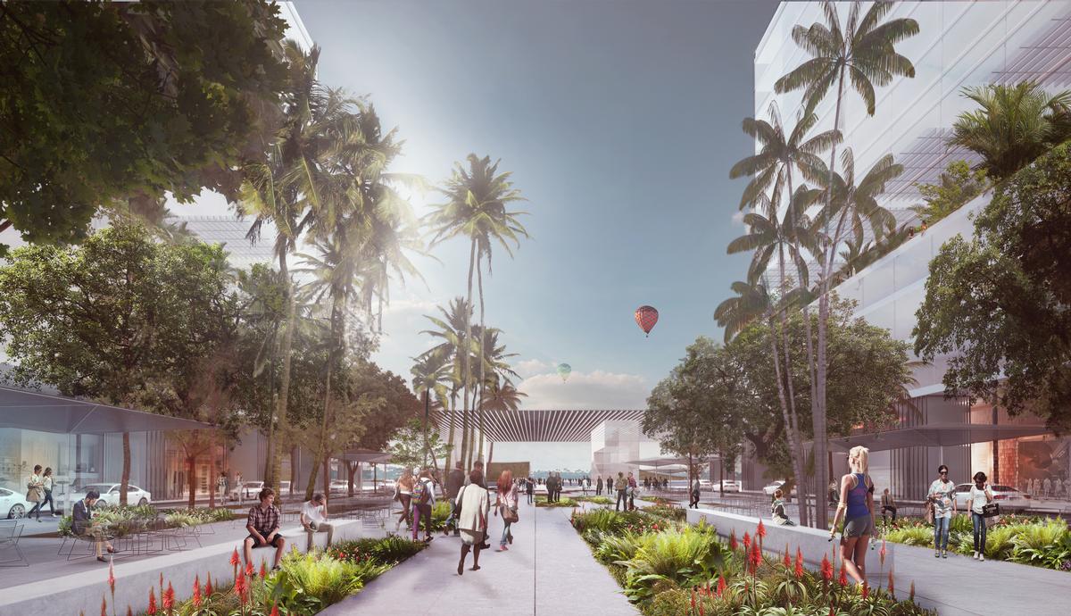 A leafy ramblas will allow people to stroll from the city centre of West Palm Beach directly into the middle of the lagoon / Carlo Ratti Associati 