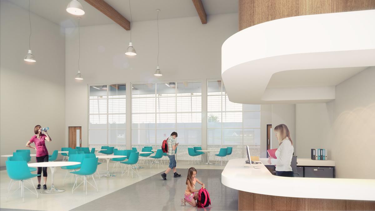 Artist impression of the leisure centre reception area Artist impression of the leisure centre reception area
