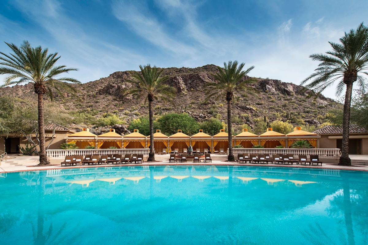 The hotel was originally opened in 1988 on 300 acres (121 hectares) of land at the base of Camelback Mountain / The Phoenician The hotel was originally opened in 1988 on 300 acres (121 hectares) of land at the base of Camelback Mountain / The Phoenician