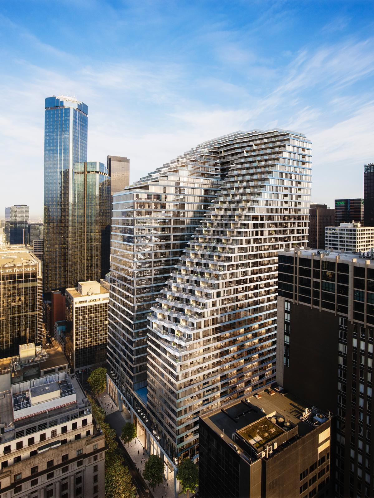 The mixed-use Collins Arch building has been designed by SHoP Architects and Woods Bagot / Marriott International 
