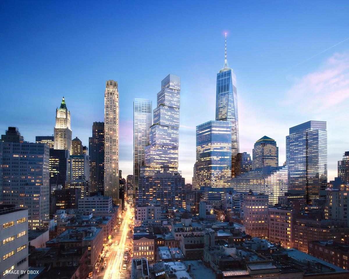 A rendering of how 2 WTC might look by night / DBOX/BIG