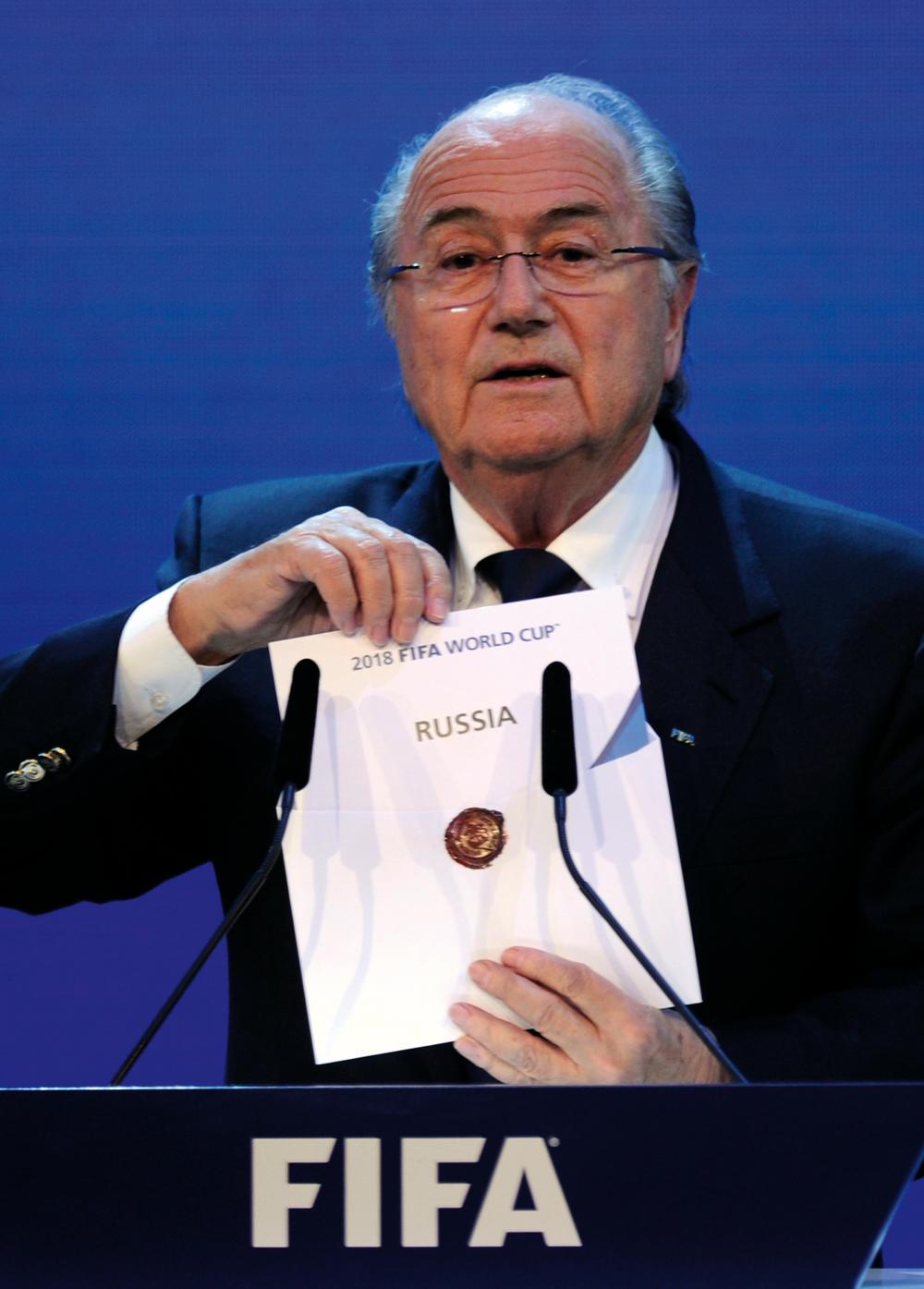 FIFA president Sepp Blatter announces Russia as host of the FIFA 2018 World Cup