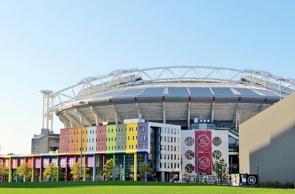 Amsterdam Arena, Netherlands: Home to football club Ajax, Amsterdam Arena is carbon neutral thanks to a range of sustainable features including solar panels Amsterdam Arena, Netherlands: Home to football club Ajax, Amsterdam Arena is carbon neutral thanks to a range of sustainable features including solar panels