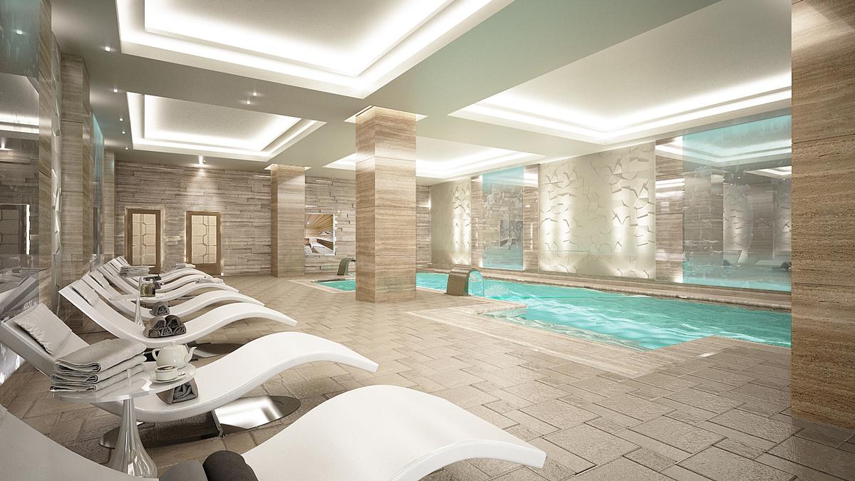 The spa will include a vitality pool with air and water experiences and heated relaxation loungers / 