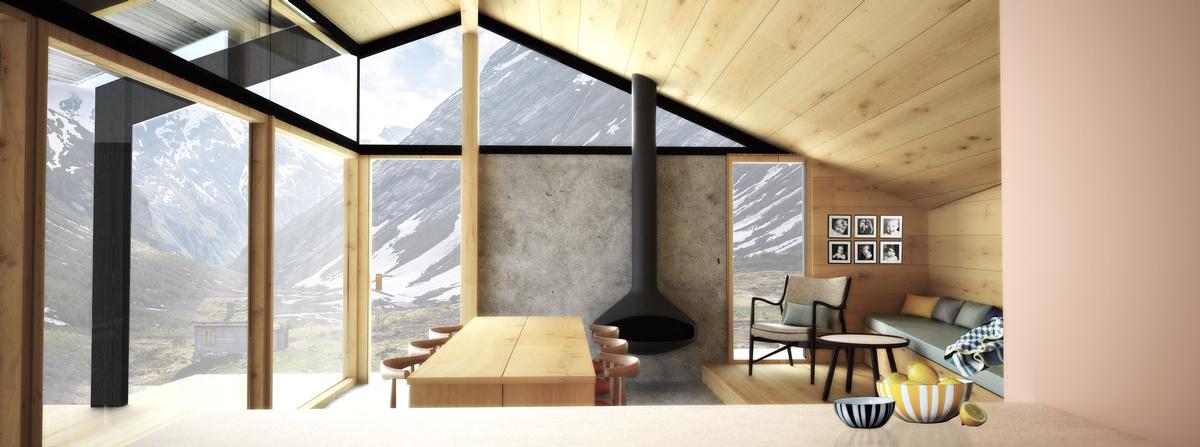 Designed as a 'social cabin', the layout gives priority to the common areas / Snøhetta